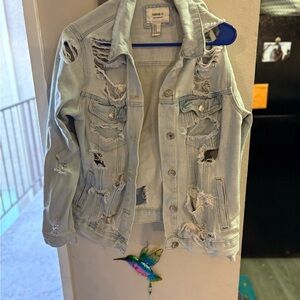 Forever 21 Light Blue Ripped Denim Jacket